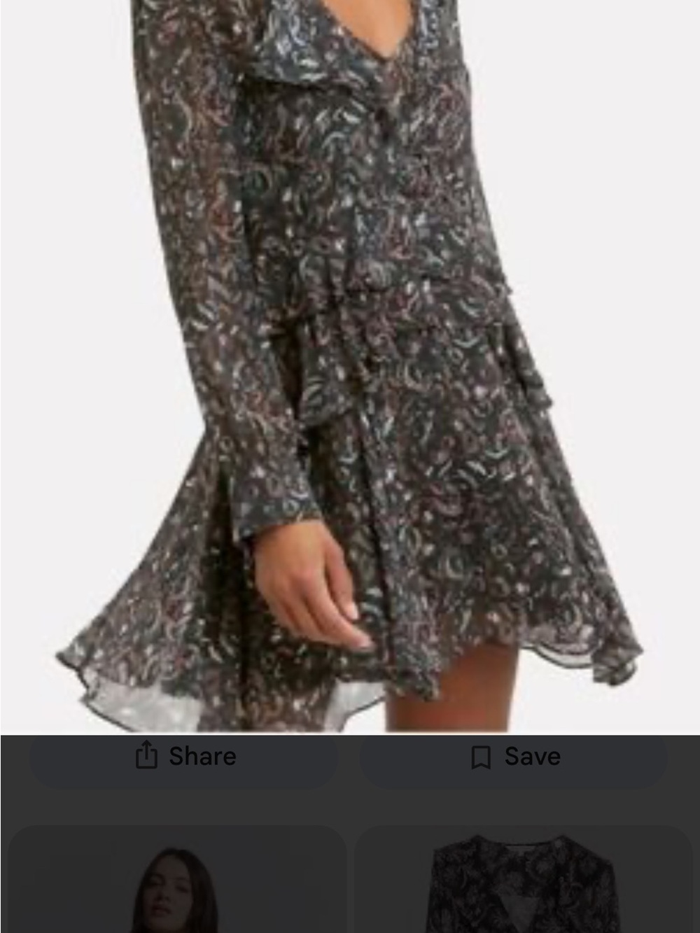 IRO Black Paisley Long-Sleeve Tiered Mini Dress with Subtle Multi-Color Print
